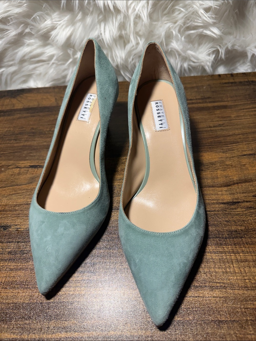 Fratelli Rossetti Seafoam Suede Pointed-Toe Pumps